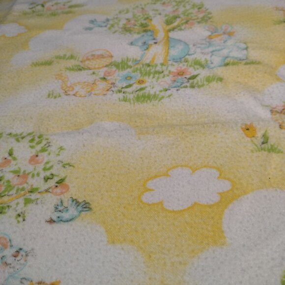 Vintage Dundee Receiving Blanket Yellow White Clouds Blue Teddy Bear Bunny Cat - Picture 11 of 16